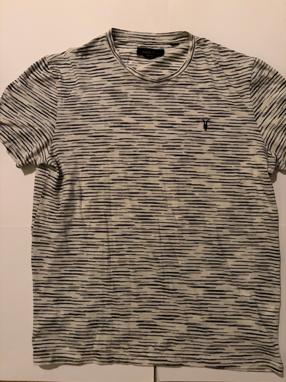 AllSaints Stripe Ramskull Logo Crew Neck Tee Shirt XL